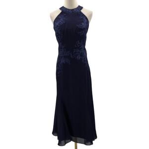 FORMAL 16 2X plus navy blue lace halter neck mother of bride midi dress NEW B46